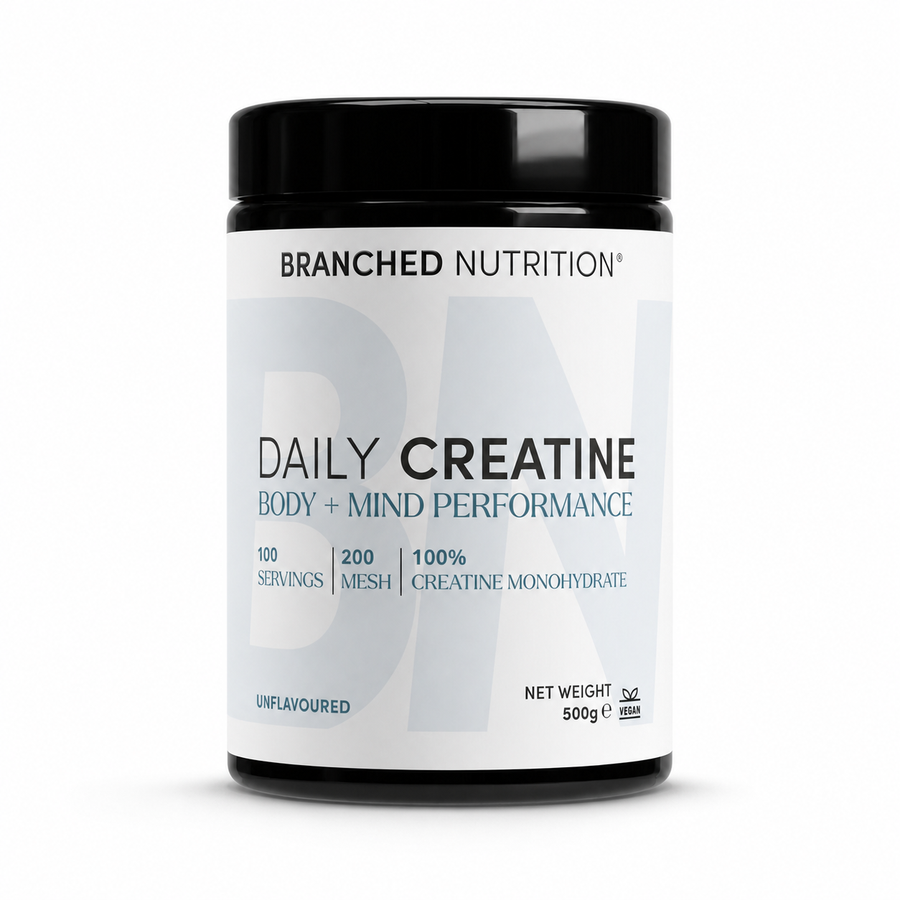 Branched Nutrition Daily Creatine, 500g unflavoured creatine monohydrate powder, front of tub