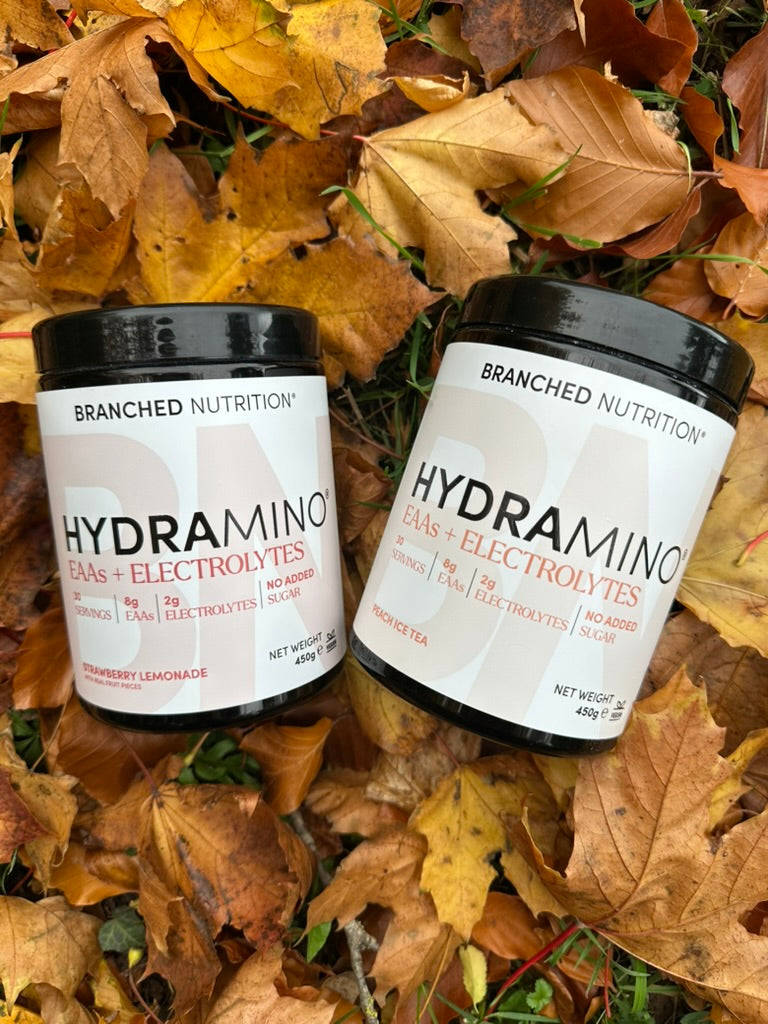 Both HYDRAMINO flavours among autumn leaves